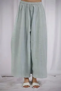 Green Woven Cotton Striped Flared Pants image 1