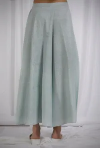 Green Woven Cotton Striped Flared Pants image 3