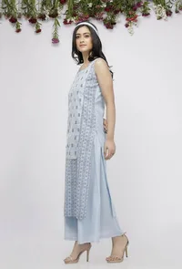 Blue Straight Fit Hand-Block Printed  Kota Kurta image 2