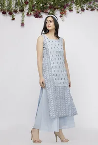 Blue Straight Fit Hand-Block Printed  Kota Kurta image 3