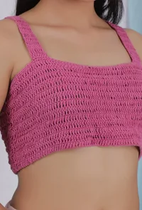 Hot pink cotton handmade crochet crop top image 5