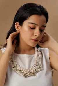 Daisy White Coin Layered Thread Necklace image 1