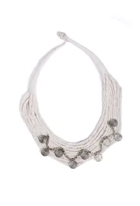 Daisy White Coin Layered Thread Necklace image 2