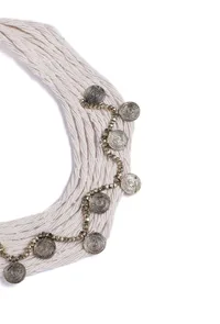 Daisy White Coin Layered Thread Necklace image 3