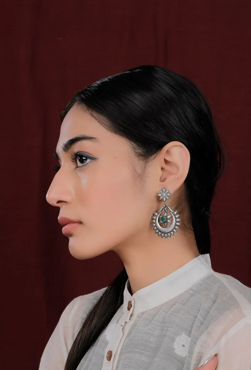 Sunflower Open Tribal Silver Chandbali