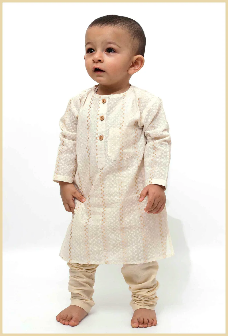 Set of 2 - Gold Zig-Zag Malmal Kurta Pyjama