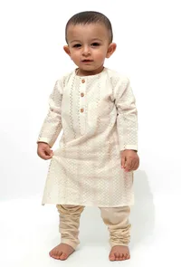 Set of 2 - Gold Zig-Zag Malmal Kurta Pyjama image 2