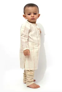 Set of 2 - Gold Zig-Zag Malmal Kurta Pyjama image 3