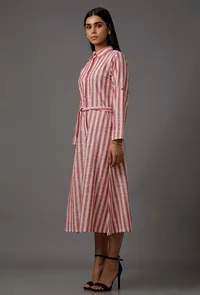 Red and White Stripes Pure Woven Cotton Dress image 3