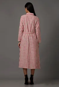 Red and White Stripes Pure Woven Cotton Dress image 5