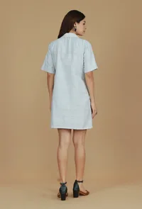 Grey Striped Woven Cotton Shirt Dress image 4