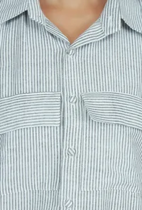 Grey Striped Woven Cotton Shirt Dress image 5