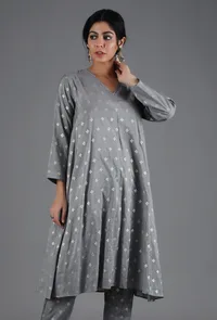 Metal Grey Chanderi Jacquard Kurta image 1