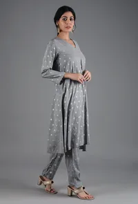 Metal Grey Chanderi Jacquard Kurta image 2