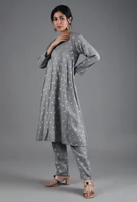 Metal Grey Chanderi Jacquard Kurta image 3