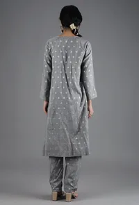 Metal Grey Chanderi Jacquard Kurta image 4