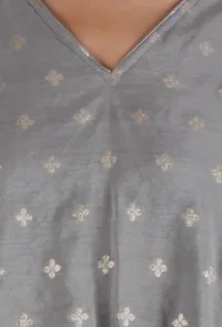 Metal Grey Chanderi Jacquard Kurta image 5
