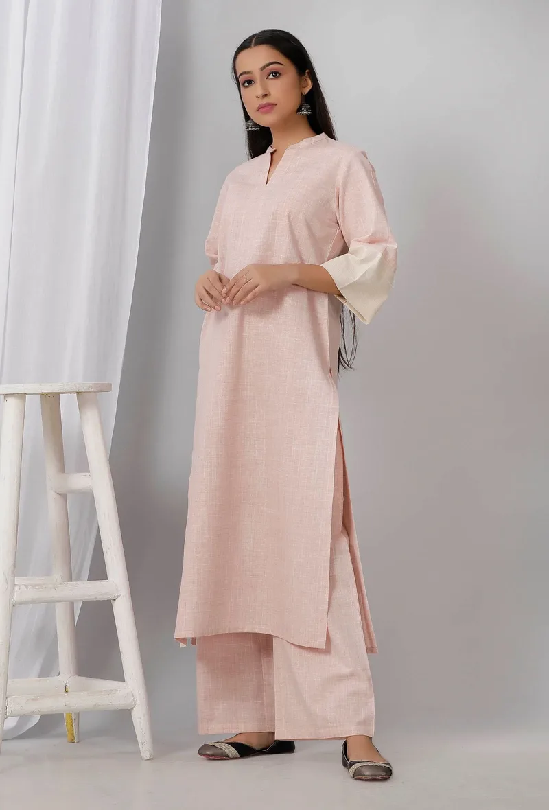 Rose Pink Cotton Khadi Kurta