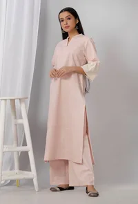 Rose Pink Cotton Khadi Kurta image 1