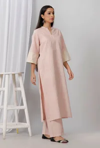 Rose Pink Cotton Khadi Kurta image 2