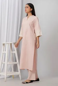Rose Pink Cotton Khadi Kurta image 3
