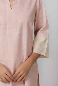 Rose Pink Cotton Khadi Kurta image 6