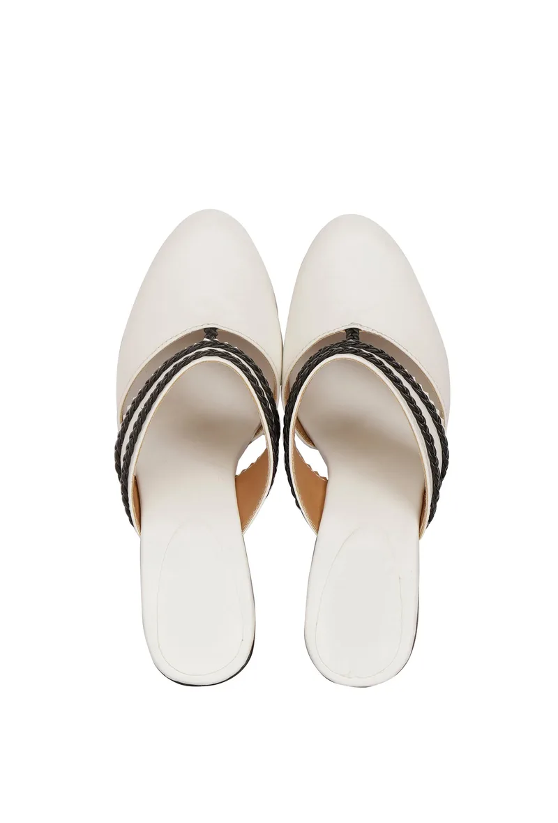 White Kali Braided Block Heels