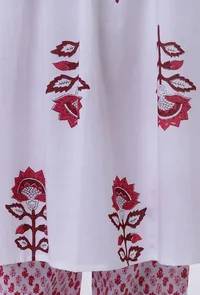 White Cotton Block Printed With Red Motif Kurta image 6