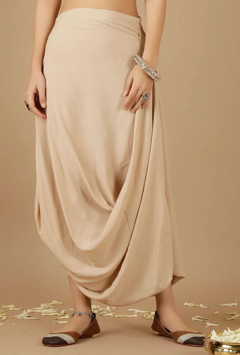Beige Plain Drape Skirt