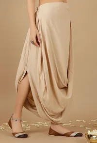 Beige Plain Drape Skirt image 4