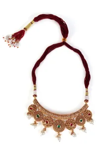 Nayantara Temple Heritage Kemp Necklace Set with Pearls image 2