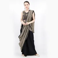 Black Pure Cotton Stitched Saree With Detachable Ajrakh Pallu image 2