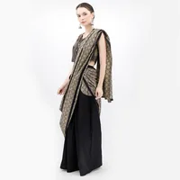Black Pure Cotton Stitched Saree With Detachable Ajrakh Pallu image 3
