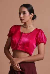 Pink Color Brocade Plain Blouse image 4