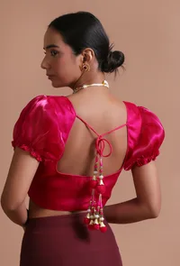 Pink Color Brocade Plain Blouse image 6