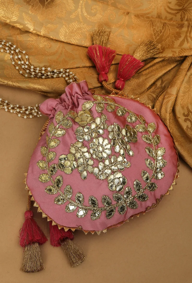 Rosy Pink Gota Patti Silk Potli