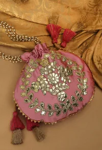 Rosy Pink Gota Patti Silk Potli image 1