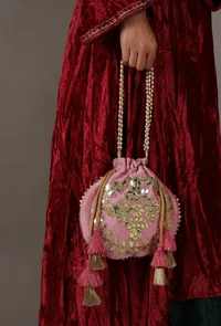 Rosy Pink Gota Patti Silk Potli image 2