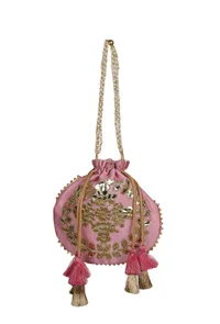 Rosy Pink Gota Patti Silk Potli image 3