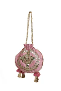 Rosy Pink Gota Patti Silk Potli image 5