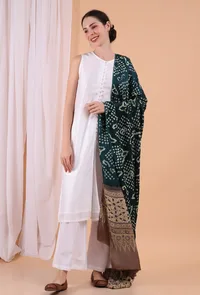 Teal Bandhani Ajrakh Modal silk Dupatta image 2