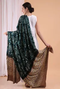 Teal Bandhani Ajrakh Modal silk Dupatta image 3