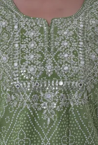 Green & White Color Cotton Block Printed Kurta image 4