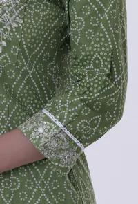 Green & White Color Cotton Block Printed Kurta image 5