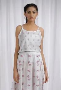 Green Block Printed Slip Top image 1