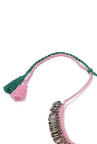 Kaashi Duo Green and Pink Tribal Gold Coin Necklace image 4