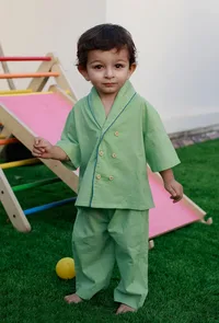 Set Of 2: Betty Green Cotton Shirt And Green Pyjama image 1