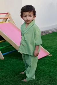 Set Of 2: Betty Green Cotton Shirt And Green Pyjama image 2