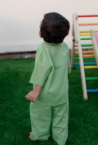 Set Of 2: Betty Green Cotton Shirt And Green Pyjama image 3