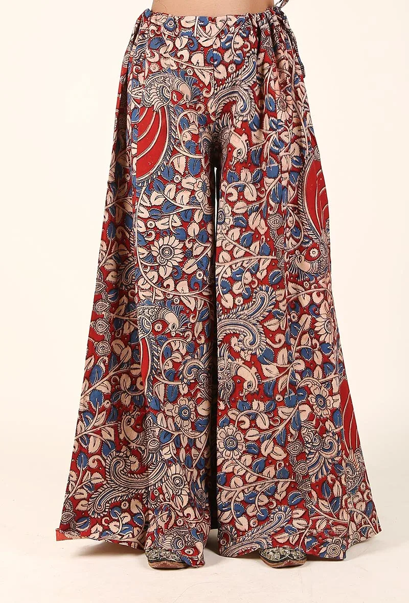 Red And Beige Kalamkari Cotton Palazzo